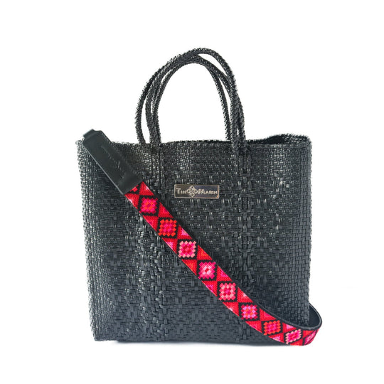 Mai Woven Bag Strap - Poppy with Leather