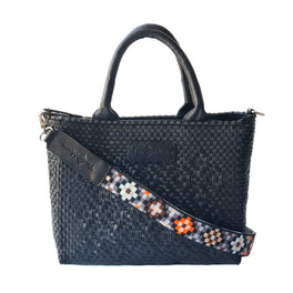 Mai Woven Bag Strap - Brown & Orange with Black Leather