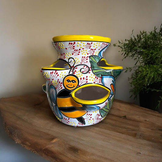Talavera Strawberry Planter with Bee Design