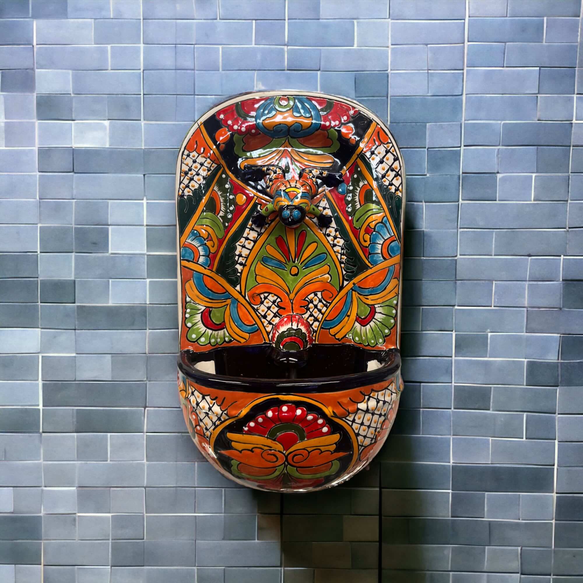 Handmade Talavera Wall Fountain | 21"x13" Decor