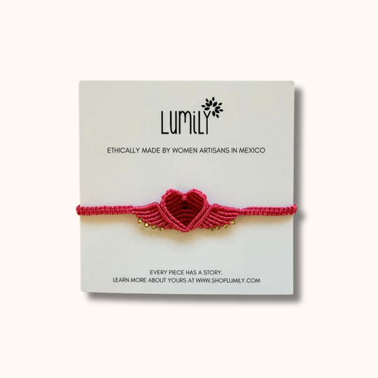 Macrame Woven Heart Wings Pull String Bracelet - Mexico