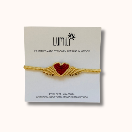 Macrame Woven Heart Wings Pull String Bracelet - Mexico