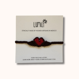 Macrame Woven Heart Wings Pull String Bracelet - Mexico