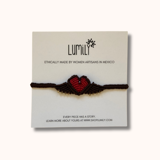 Macrame Woven Heart Wings Pull String Bracelet - Mexico