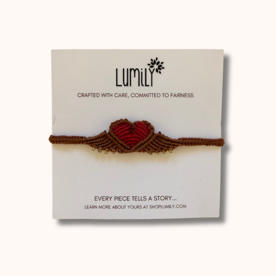 Macrame Woven Heart Wings Pull String Bracelet - Mexico