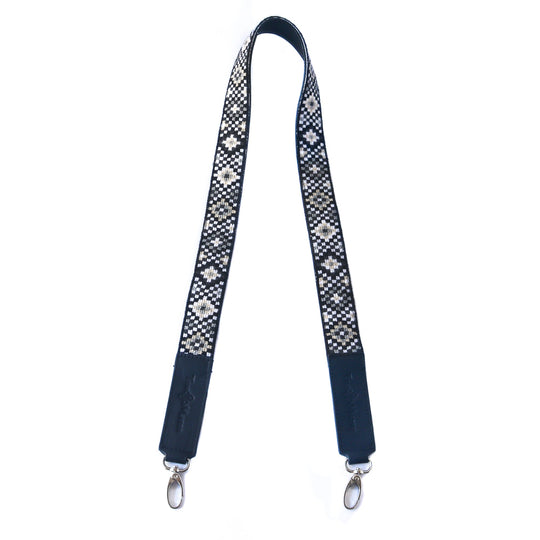 Mai Woven Bag Strap - Black & White with Leather