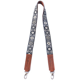 Mai Woven Bag Strap - Black & White with Leather