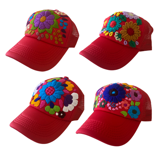 Tulum Hand Embroidered Trucker Flower Hat - Mexico