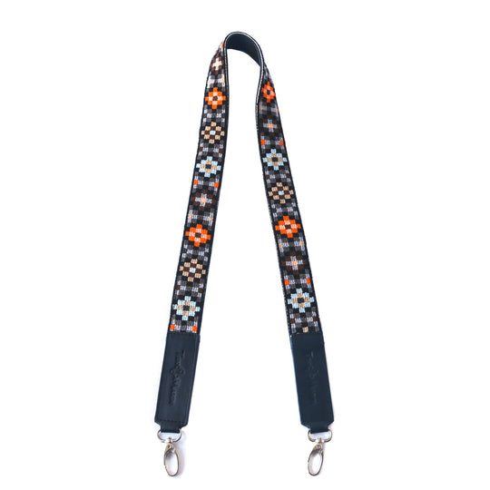 Mai Woven Bag Strap - Brown & Orange with Black Leather