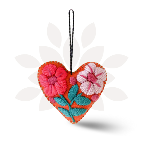 Corazon Heart Embroidered Handmade Valentine's Day Gift Ornament - Mexico