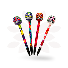 Hand-Painted Sugar Skull Ceramic Floral Pen - Unique Mexican Design - Mexico