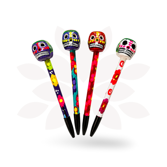 Hand-Painted Sugar Skull Ceramic Floral Pen - Unique Mexican Design - Mexico