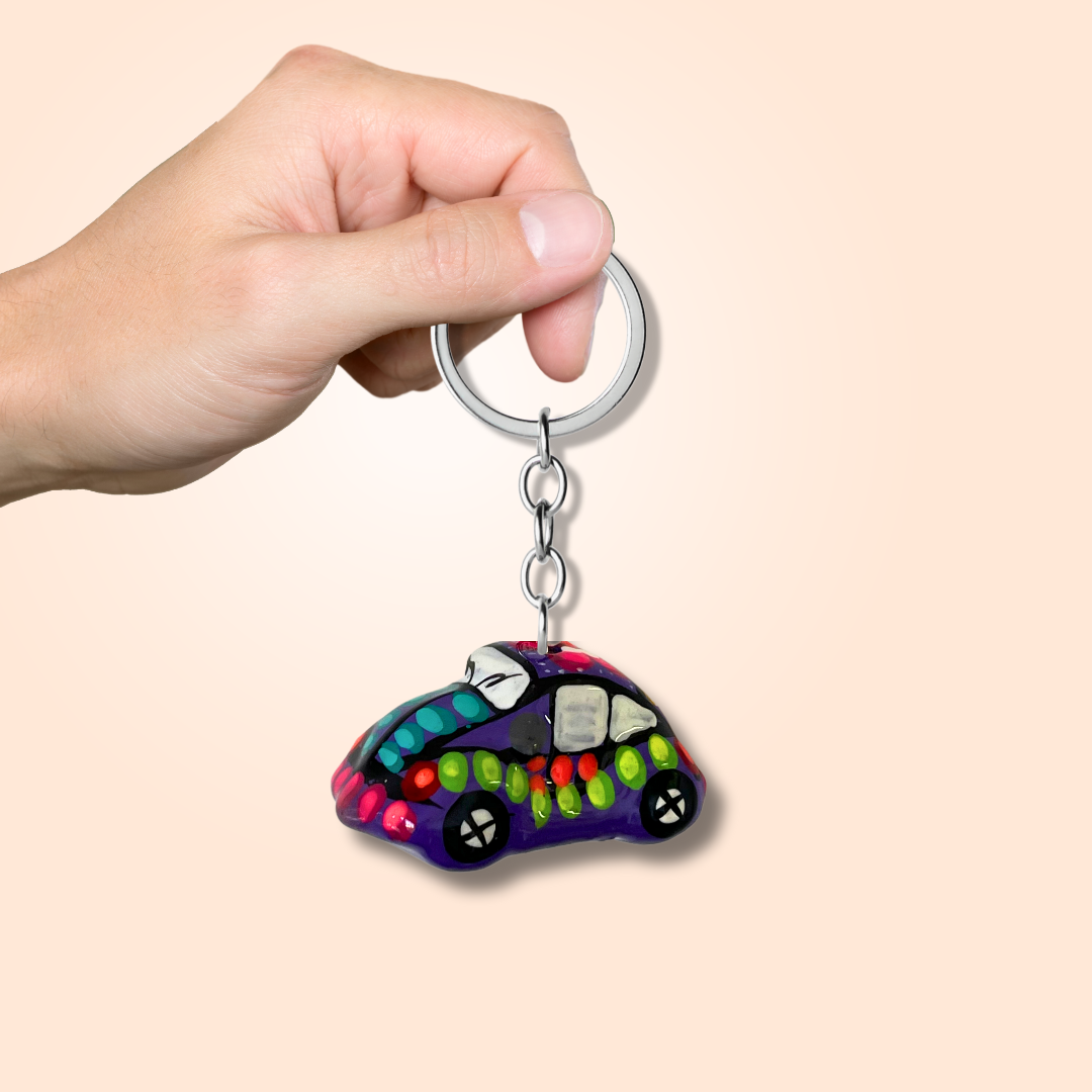 Hand-Painted Mexican Clay Car Keychain