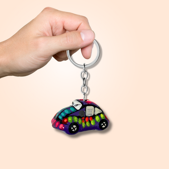 Hand-Painted Mexican Clay Car Keychain