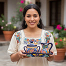 Colorful Talavera Coffee Serving Set | Handcrafted 3-Piece Set