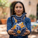Blue Monarch Talavera Pitcher Set | Mexican Ceramic Drinkware, handcrafted pitcher with butterflies