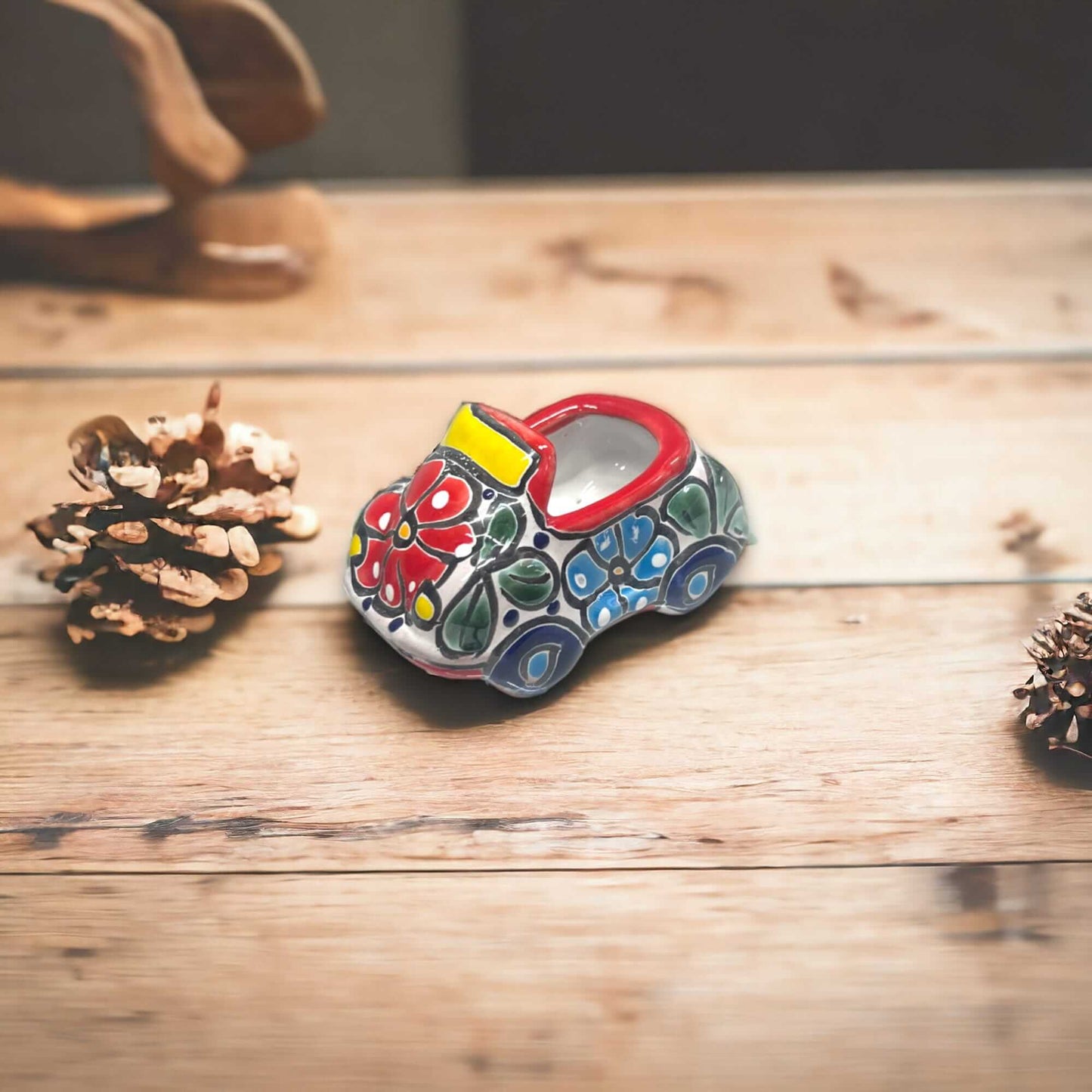 Colorful Hand-Painted Talavera Car Planter | Petite Mexican Animal Pottery