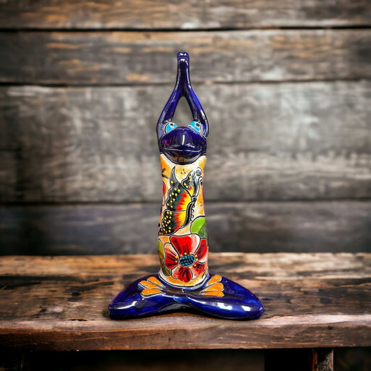Hand Painted Talavera Frog Statue | Mexican Art