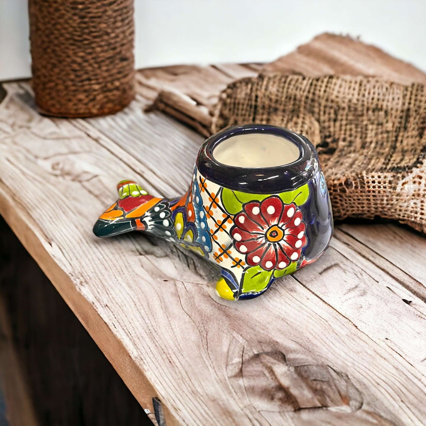 Colorful Talavera Whale Planter | Mexican Pottery