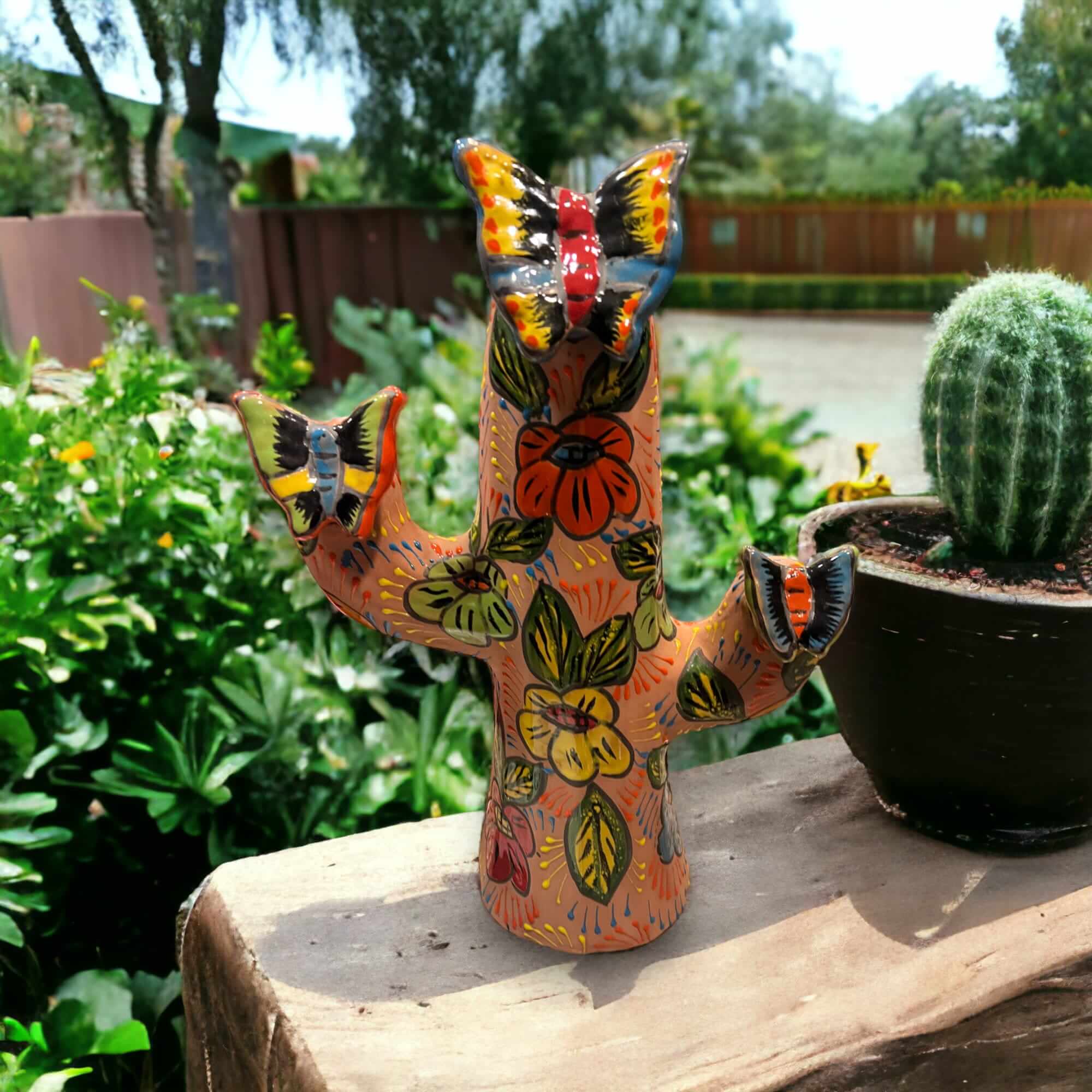Colorful Talavera Cactus Statue | Large Mexican Art