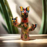 Talavera Cactus Statue | Colorful Handmade Mexican Art — hand-painted Talavera cactus with floral and butterfly motifs