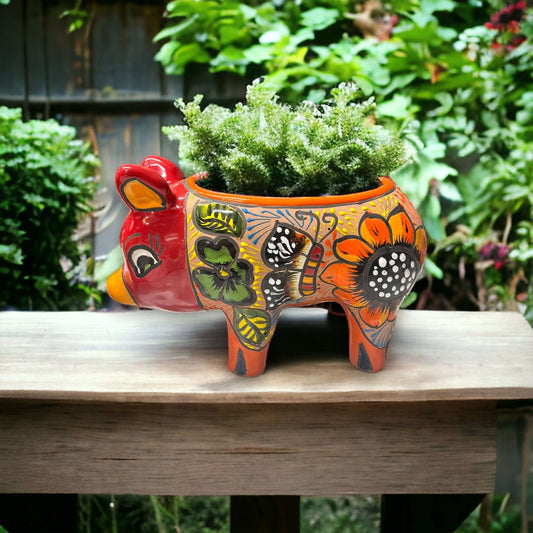 Colorful Mexican Talavera Pig Planter - Medium