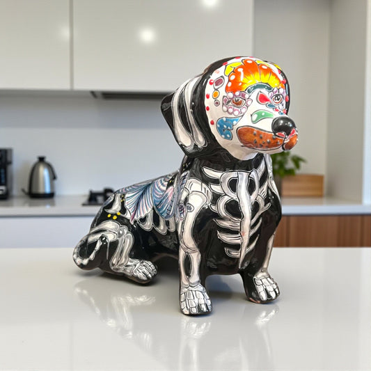 Talavera Dachshund Figurine | Day of the Dead Ceramic Dog