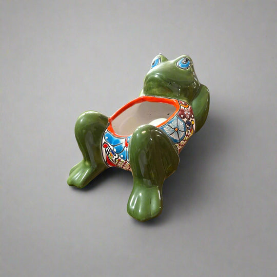 Talavera Frog Planter | Hand-Painted Mexican Ceramic Pot - hand-painted multicolor Talavera frog planter with floral patterns