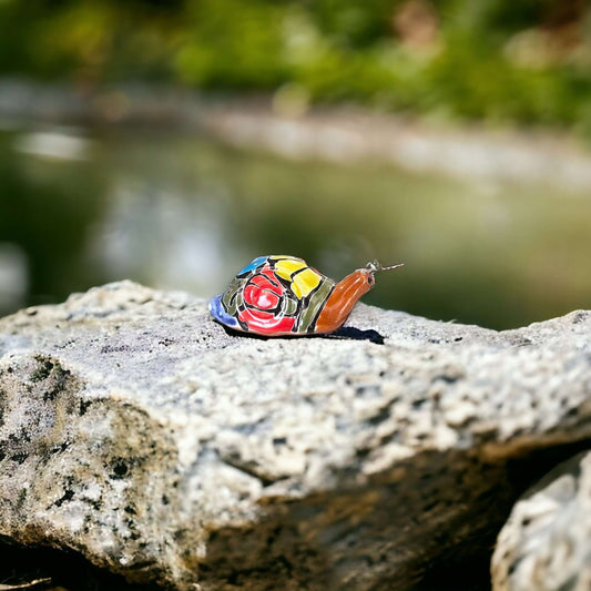 Vibrant Talavera Snail | Mexican Garden Art