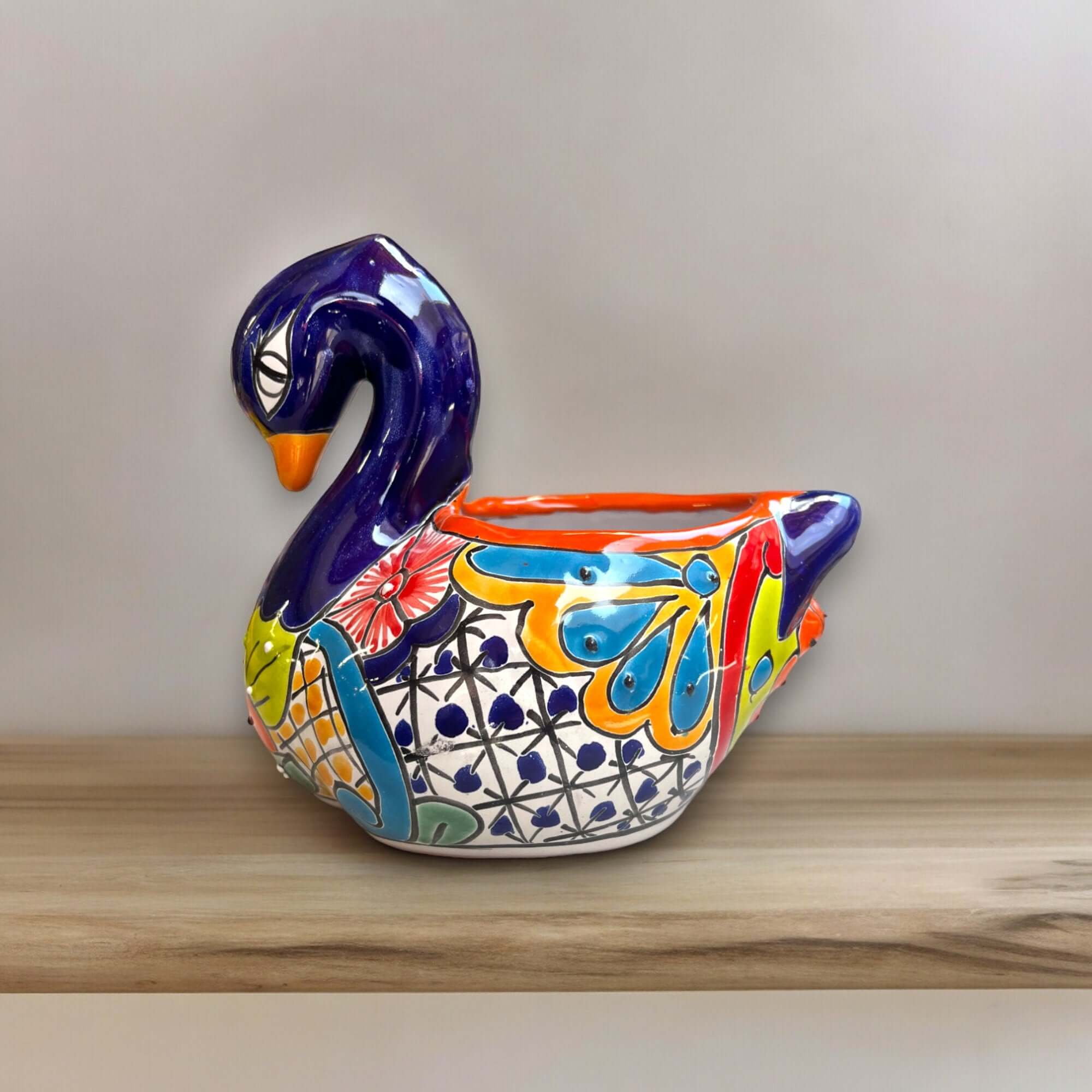 Hand-Painted Talavera Swan Planter - Medium