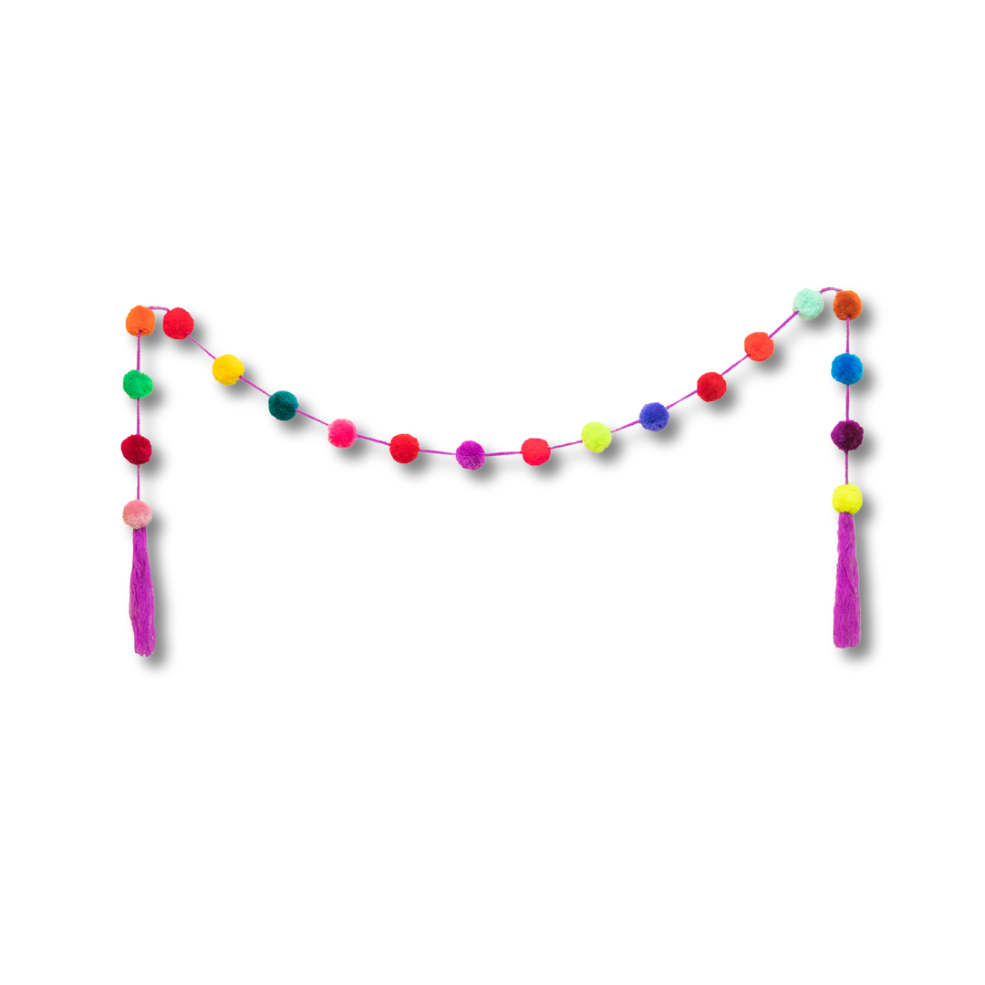 Hanging Garland Decor Boho Multicolor Pom Pom Strip - Mexico