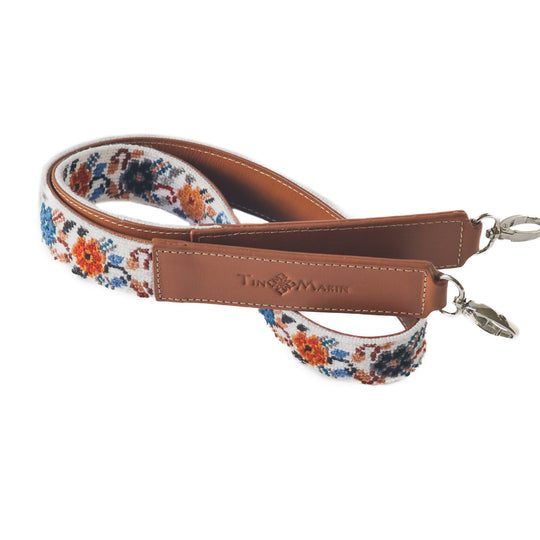 Mai Woven Bag Strap - Flowers with Leather