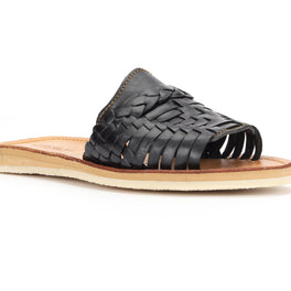 Huarache Peep-Toe Slides Black