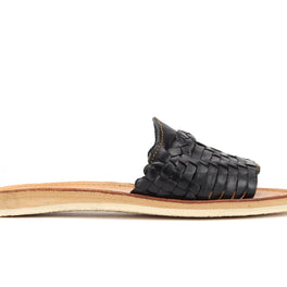 Huarache Peep-Toe Slides Black