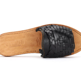 Huarache Peep-Toe Slides Black