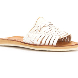 Huarache Peep-Toe Slides White