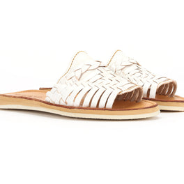 Huarache Peep-Toe Slides White