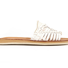 Huarache Peep-Toe Slides White