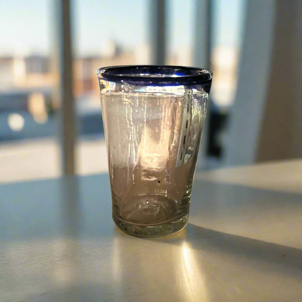 Hand Blown Blue Rim Glass | Artisan Quality