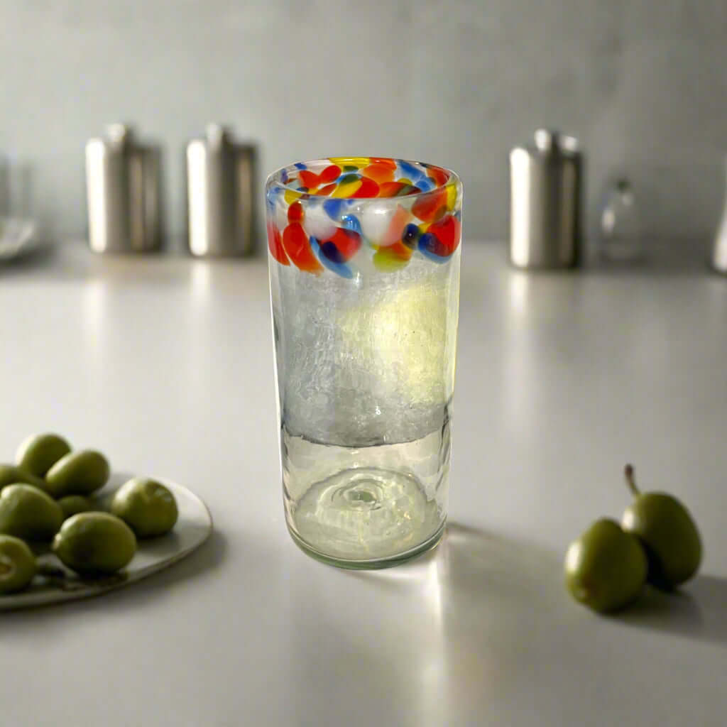 Hand Blown Tumbler Glass | Confetti Rim