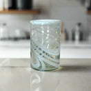 White Swirl Hand-Blown Mexican Glass | Artisan Drinkware - lead-free hand-blown clear glass tumbler with soft white swirl pattern, artisan-made in Guanajuato