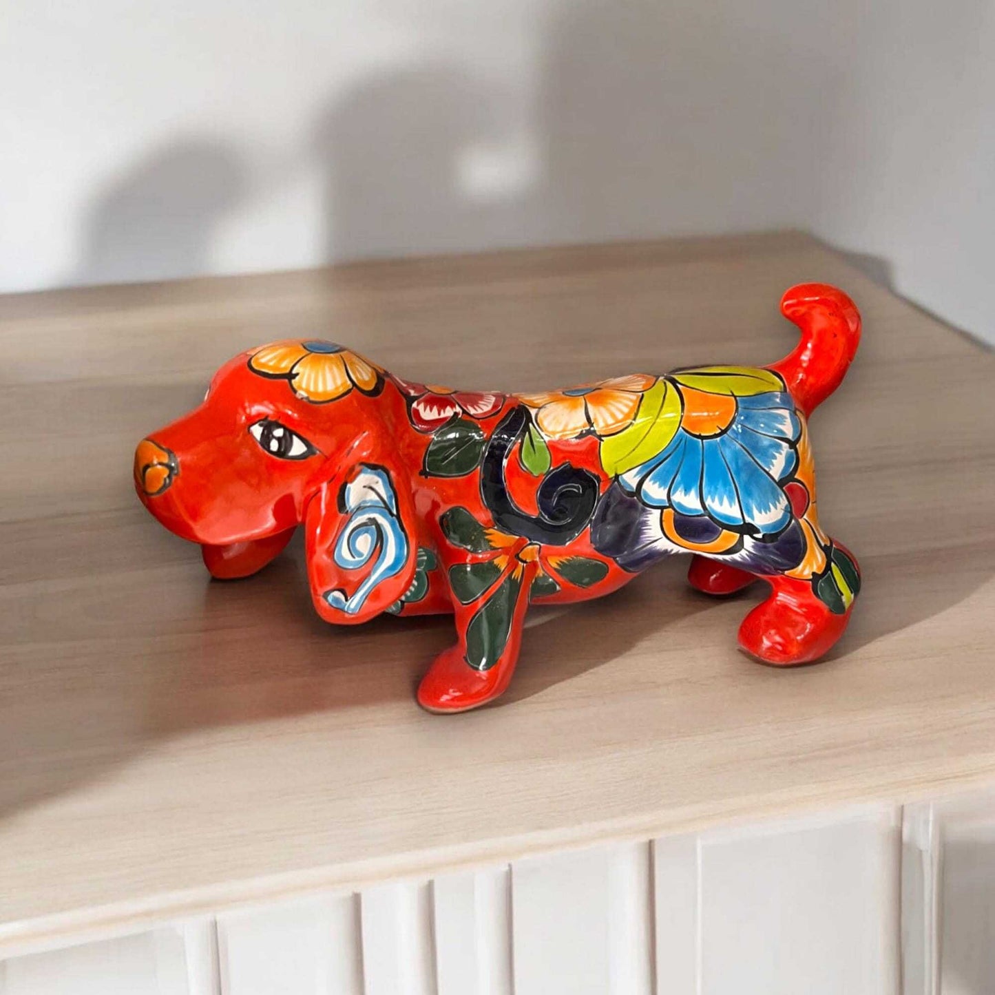 Hand-Painted Talavera Bloodhound Statue