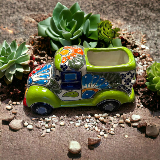 Talavera Car Planter: Small Hand-Painted Decor
