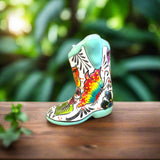 Hand-Painted Talavera Mexican Boot Flower Pot | Colorful Small Talavera Planter - hand-painted Mexican boot planter with bright floral design