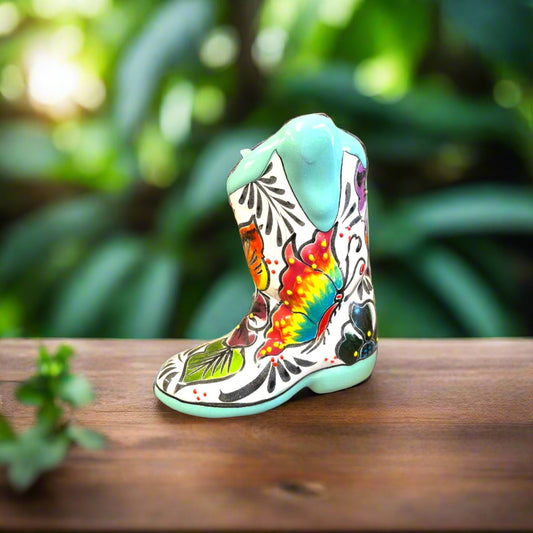 Hand-Painted Talavera Boot Flower Pot | Mexican Charm
