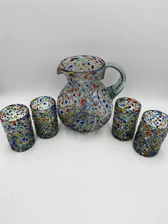 Handcrafted Colorful Confetti Rock Pitcher | Mexican Glassware (84 oz)