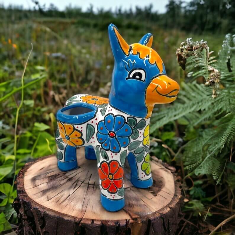 Handmade Talavera Donkey Planter - Mexican Art