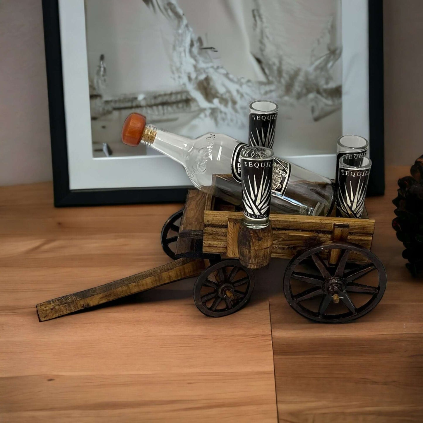 Handmade Mexican Shot Glass Set & Wagon Decanter