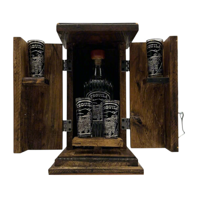 Handmade Mexican Shot Glass and Decanter Set in Rustic Box