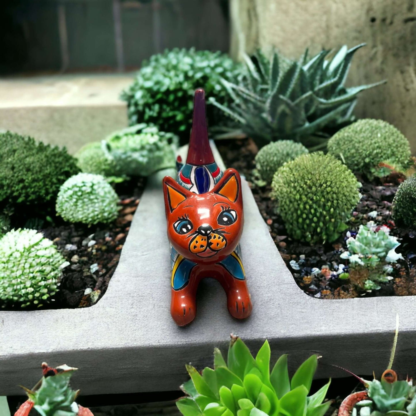 Handmade Talavera Cat Statue | Artistic Decor